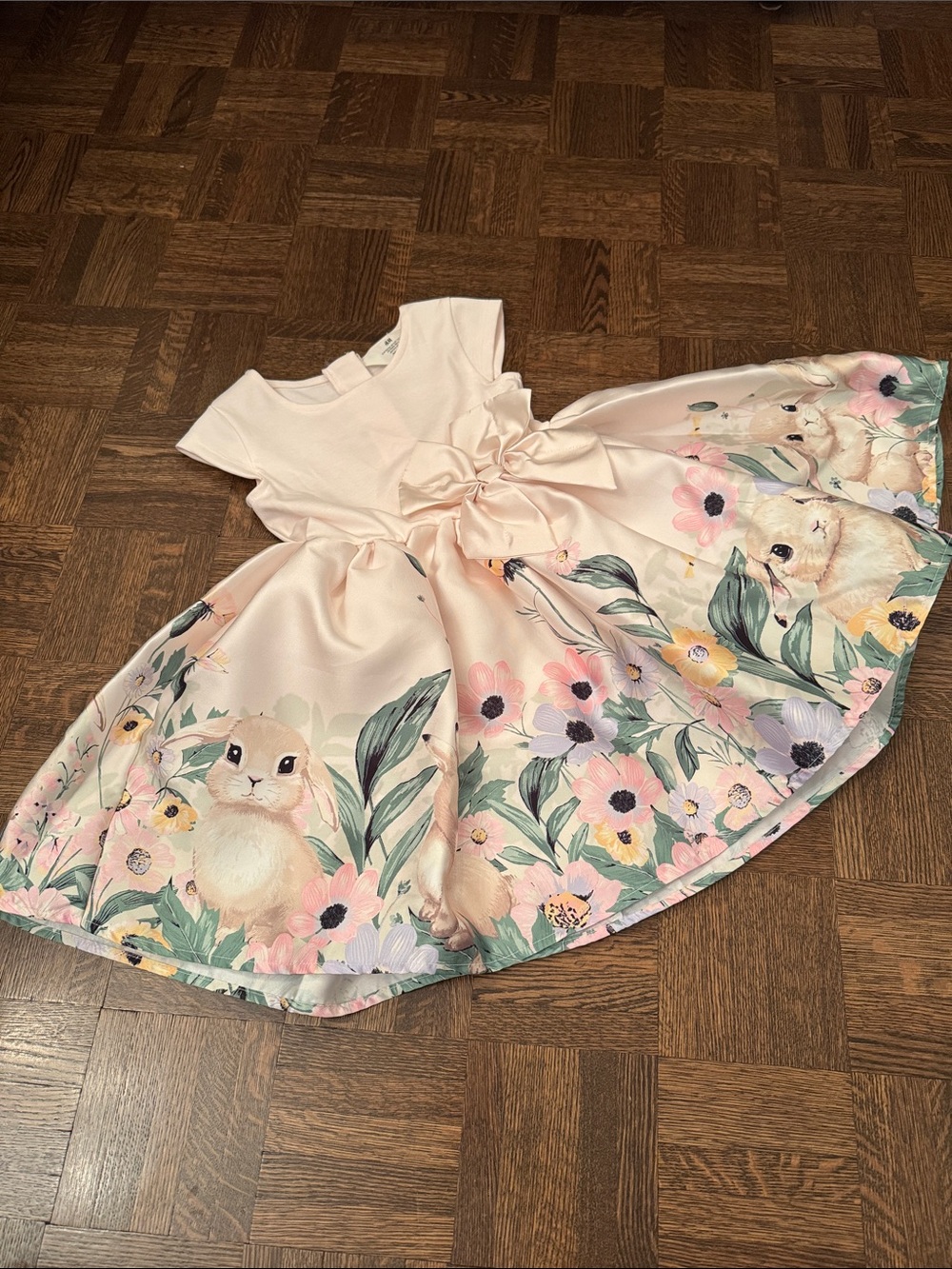 H&M Size 3T dress Pink Floral Satin Dress with Bow
